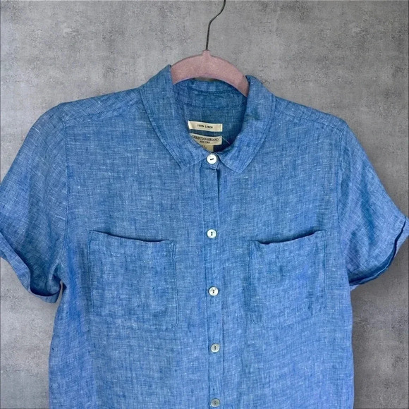 Christian Siriano Blue Linen Short Sleeve Button Down Size Small Beach Breezy - Picture 4 of 8